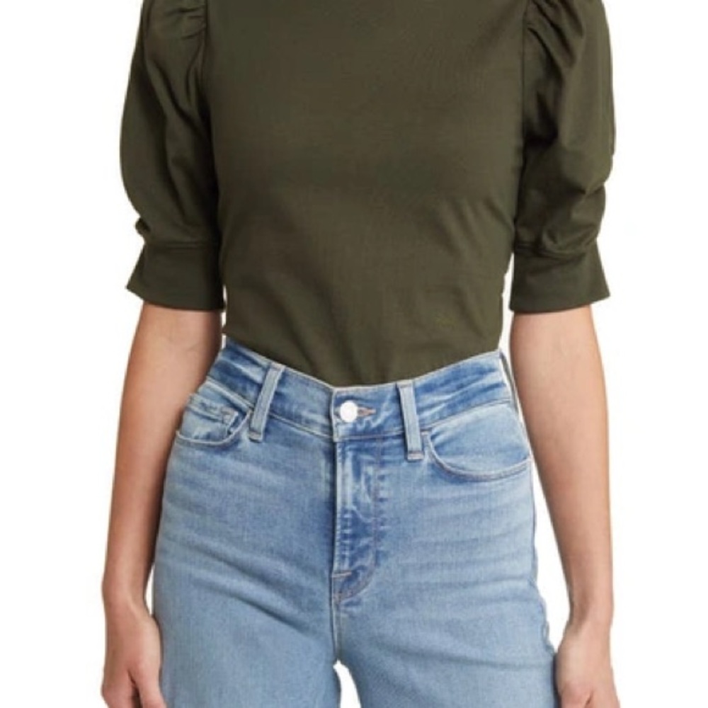 Frame Denim Dark Green Puff Sleeve Tee - Picture 2 of 6